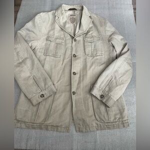 [L]Stone Cotton Linen Blend Men's Beige Cargo Utility Jacket